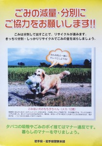 岩手県環境啓発ポスターに採用されたもも子。「このポスターを見て、ごみをポイ捨てする人が一人でも少なくなるといいなぁ・・・」