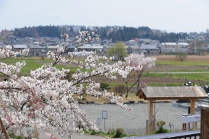手前が井戸の水くみ場、後ろに見えるのが永代供養の庭園墓地